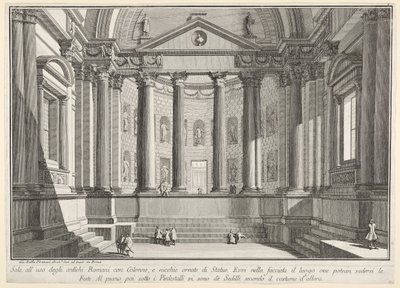 9. tábla: Oszlopos csarnok az ókori rómaiak szokása szerint, fülkék díszítik..., 1743. alkotó: Giovanni Battista Piranesi