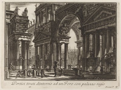 A királyi palotával rendelkező fórumot körülvevő portékák alkotó: Giovanni Battista Piranesi