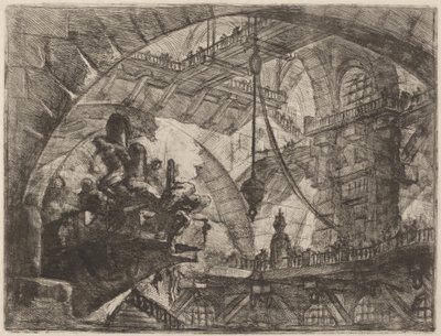 Foglyok egy kivetítő platformon alkotó: Giovanni Battista Piranesi