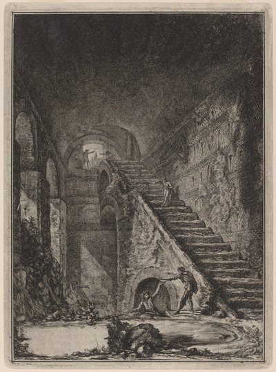 Az előbb említett házak vízügyi lépcsőházának perspektívája, a XIII. G. alkotó: Giovanni Battista Piranesi