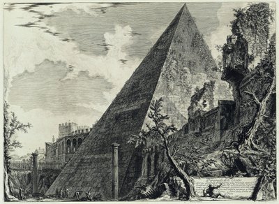 Gaius Cestius piramisa (a Vedute di Roma című műből) alkotó: Giovanni Battista Piranesi