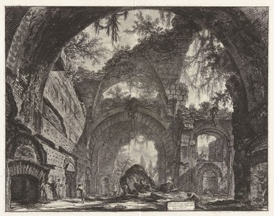 Szoborgaléria romjai Hadrianus tivoli villájában [valójában a nagy fürdők], a Vedute di Roma (Róma látképei) című sorozatból alkotó: Giovanni Battista Piranesi