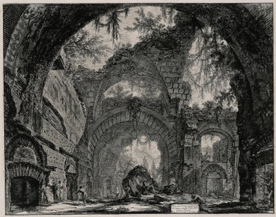 Szoborgaléria romjai a Tivoli melletti Hadrianus-villában (a Vedute di Roma című műből) alkotó: Giovanni Battista Piranesi