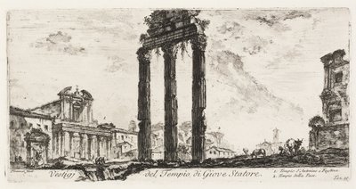 Ruins of the Temple of the Temple of Jupiter Stator [Jupiter the Supporter]. 1. Antoninus és Faustina temploma. 2. Béke temploma, 10. tábla néhány diadalívről és más emlékművekről alkotó: Giovanni Battista Piranesi