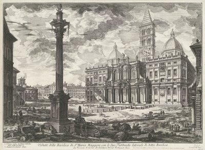 Santa Maria Maggiore Rómában Kilátás a Santa Maria Maggiore-bazilikára az említett bazilika két oldalsó gyárával (cím a tárgyon) Gezichten op Rome (sorozat címe) Giambattista Piranesi építész, Ve (nez) ia által tervezett és metszett római kilátások alkotó: Giovanni-Battista Piranesi