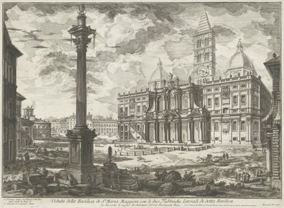 Santa Maria Maggiore Rómában Kilátás a Santa Maria Maggiore-bazilikára az említett bazilika két oldalsó gyárával (cím a tárgyon) Gezichten op Rome (sorozat címe) Giambattista Piranesi építész, Ve (nez) ia által tervezett és metszett római kilátások alkotó: Giovanni Battista Piranesi