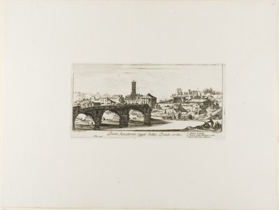 Szenátori híd, ma Ponte Rotto [Törött híd]. 1. Vesta temploma. 2. Fortuna Virilis temploma. 3. Az ókori Palatinus egy része, 14. tábla a Some Views of Triumphal Arches and other Monuments (Diadalívek és más műemlékek néhány nézete) című kötetből. alkotó: Giovanni Battista Piranesi