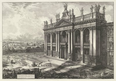 Sint-Jan van Lateranen te Róma Kilátás a S. Giovanni Laterano-bazilika homlokzatára (...) (cím a tárgyon) Gezichten op Rome (sorozat címe) Róma látképeit Giambattista Piranesi építész, Ve(nez)iano rajzolta és vésette (sorozat címe) alkotó: Giovanni Battista Piranesi