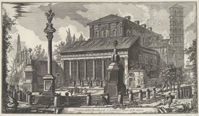 Sint-Laurens buiten de Muren te Róma Kilátás a San Lorenzo-bazilikára a falakon kívül (cím a tárgyon) Gezichten op Rome (sorozat címe) Róma látképeit Giambattista Piranesi építész, Ve(nez)iano rajzolta és vésette (sorozat címe) alkotó: Giovanni Battista Piranesi