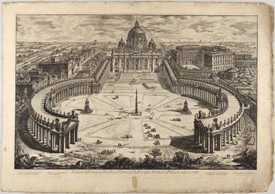 Szent Péter-bazilika előudvarral és oszlopsorokkal: madártávlati nézet alkotó: Giovanni Battista Piranesi