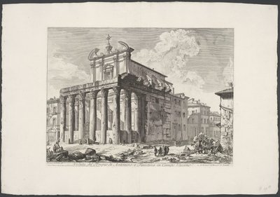 Tempel van Antoninus és Faustina te Róma Kilátás Antoninus és Faustina templomára a Campo Vaccinoban (cím a tárgyon) Gezichten op Rome (sorozat címe) Róma kilátásai, amelyeket Giambattista Piranesi építész, Ve (nez) iano tervezett és vésett (sorozat címe) alkotó: Giovanni Battista Piranesi