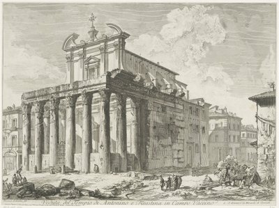 Tempel van Antoninus és Faustina te Róma Kilátás Antoninus és Faustina templomára a Campo Vaccinoban (cím a tárgyon) Gezichten op Rome (sorozat címe) Róma kilátásai, amelyeket Giambattista Piranesi építész, Ve (nez) iano tervezett és vésett (sorozat címe) alkotó: Giovanni Battista Piranesi