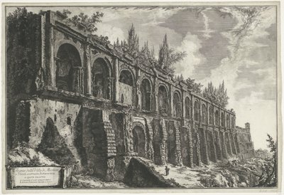 Tempel van Hercules Victor t és Tivoli A tivoli-i Villa di Mecenate maradványai, bizonytalan munkák mészkőből épültek (cím az objektumon) Gezichten op Rome (sorozat címe) Róma kilátását Giambattista Piranesi építész, Ve (nez) iano ( alkotó: Giovanni Battista Piranesi