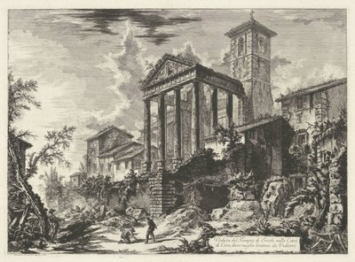 Tempel van Hercules te Cori Kilátás a Herkules-templomra Cora városában, tíz mérföldre Velletritől (cím a tárgyon) Gezichten op Rome (sorozat címe) Róma kilátásai Giambattista Piranesi építész, Ve (nez) iano által tervezett és metszett (t sorozat alkotó: Giovanni Battista Piranesi