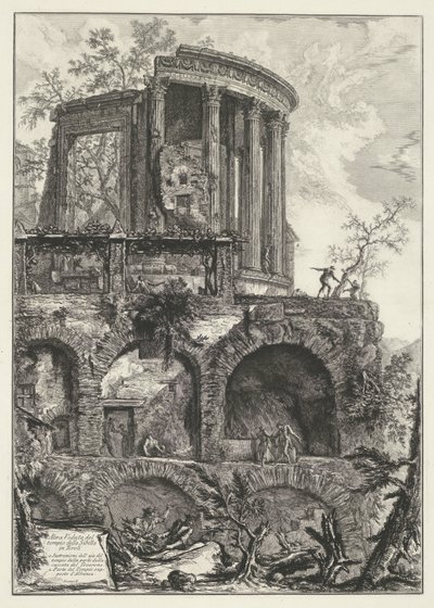 Tempel van Vesta te Tivoli Egy másik nézet a tivolii Sibyl templomról (cím az objektumon) Gezichten op Rome (sorozat címe) Róma látképei, amelyeket Giambattista Piranesi építész, Ve (nez) iano tervezett és vésett (sorozat címe) alkotó: Giovanni Battista Piranesi