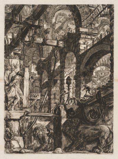 The Prisons: A Perspective of Roman Arches, with Two Lions Carved in Relief..., 1745-50. alkotó: Giovanni Battista Piranesi