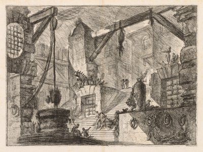 A börtönök: oszlopos belső tér széles lépcsővel alkotó: Giovanni Battista Piranesi