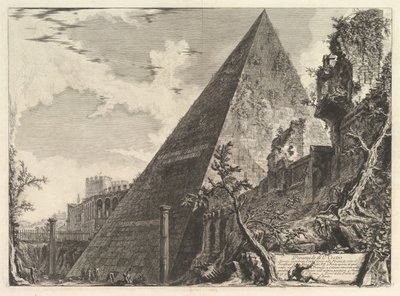 Gaius Cestius piramisa, a Vedute di Roma római nézetekből, kb. 1756. alkotó: Giovanni Battista Piranesi