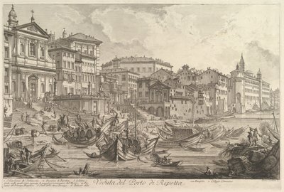 A kisebb kikötő, az úgynevezett Porto di Ripetta, kilátással a Ripetta kikötőre, kb. 1753. alkotó: Giovanni Battista Piranesi