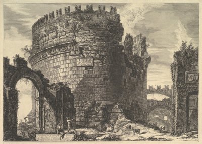 Caecilia Metella sírja, a Vedute di Roma Roman Views-ból, kb. 1762. alkotó: Giovanni Battista Piranesi