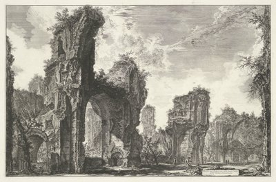 Thermen van Caracalla Rómában A Sisto romjai vagy az Antoninus-fürdő nagytermének mindkettő (cím a tárgyon) Gezichten op Rome (sorozat címe) Róma látképeit Giambattista Piranesi építész, Ve(nez)iano rajzolta és vésette (sorozat címe) alkotó: Giovanni Battista Piranesi
