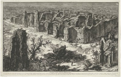 Thermen van Caracalla Rómában Az Antoninus-fürdő romjai (cím a tárgyon) Gezichten op Rome (sorozat címe) Róma látképei, amelyeket Giambattista Piranesi építész, Ve (nez) iano tervezett és vésett (sorozat címe) alkotó: Giovanni Battista Piranesi