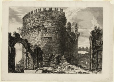 Caecilia Metella síremléke, a Views of Rome (Róma látképei) oldalról alkotó: Giovanni Battista Piranesi
