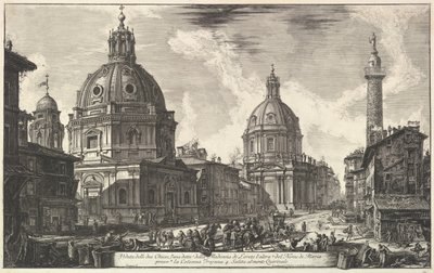 Két templom a Traianus oszlop közelében, S. Maria di Loreto és Santissimo Nome di Maria Ve ..., kb. 1762. alkotó: Giovanni Battista Piranesi
