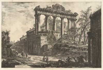 Veduta del Tempio detto della Concordia (Kilátás az úgynevezett Concord-templomra [Szaturnusz temploma Septimius Severus ívével a jobb előtérben]), a Vedute di Romától (Róma látképe) alkotó: Giovanni-Battista Piranesi