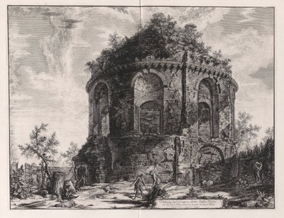 Kilátás az úgynevezett Köhögés templomára a Via Tiburtinán, egy mérföldre Tivolitól, a Vedute di Roma felől (Róma látképe) alkotó: Giovanni Battista Piranesi