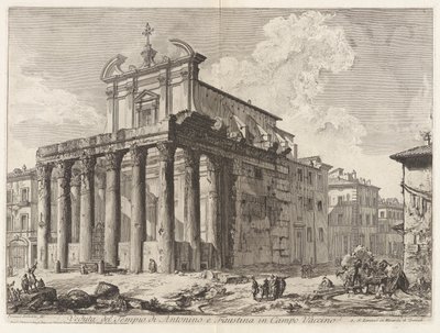 Kilátás Antoninus és Faustina templomára a Campo Vaccino-ban (Antoninus és Faustina temploma a Forum Romanumban), a Vedute di Romáról (Róma látképe) alkotó: Giovanni Battista Piranesi