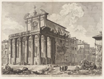 Antoninus és Faustina templomának látképe a Campo Vaccinón, a Vedute di Roma sorozatból alkotó: Giovanni Battista Piranesi