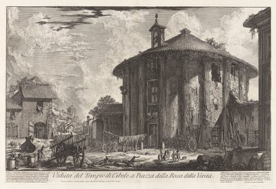 Kilátás a Cybele-templomra a Piazza della Bocca della Veriten? (Kilátás a Cybele-templomra a Bocca della Verit téren?), a Vedute di Romából (Róma látképe) alkotó: Giovanni Battista Piranesi