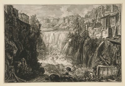 Kilátás a tivoli vízesésre, a Vedute di Roma sorozatból alkotó: Giovanni Battista Piranesi