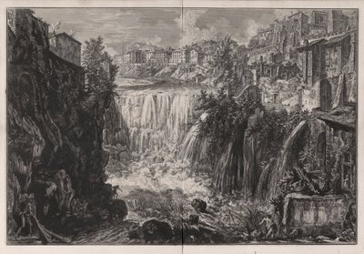 Veduta della Cascata di Tivoli (Kilátás a Tivoli-vízesésre), a Vedute di Roma-ból (Róma látképe) alkotó: Giovanni-Battista Piranesi