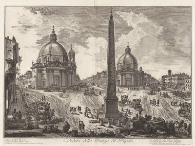 A Piazza del Popolo látképe, a Vedute di Roma (Róma látképei) sorozatból alkotó: Giovanni Battista Piranesi