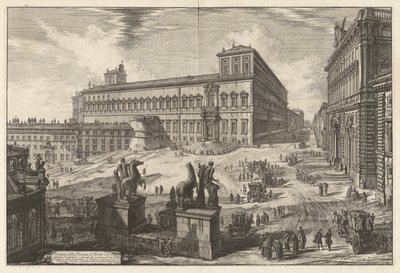 Kilátás a Piazza di Monte Cavallo-ra (Kilátás a Piazza di Monte Cavallo-ra [Piazza del Quirinale, a Quirinal-palotával a közepén]), a Vedute di Romáról (Róma látképe) alkotó: Giovanni Battista Piranesi