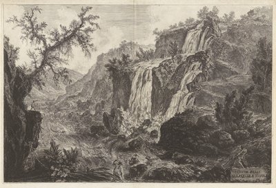 Kilátás a tivoli kis vízesésekre, a Vedute di Roma című műből alkotó: Giovanni Battista Piranesi
