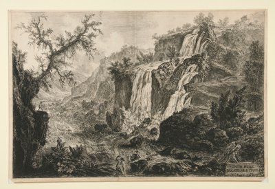 Kilátás a kis vízesésekre Tivolinál, a Vedute di Roma felől alkotó: Giovanni Battista Piranesi