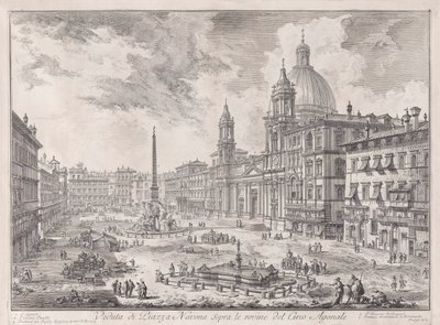 Kilátás a Piazza Navonára a Domitianus-cirkusz romjai felett, a Vedute di Roma felől (Róma látképe) alkotó: Giovanni Battista Piranesi