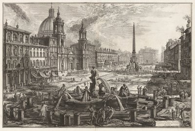 Kilátás a Piazza Navona térre a Circus Agonalis [Domitianus cirkusza] romjai felett, a Vedute di Roma felől (Róma látképe) alkotó: Giovanni Battista Piranesi