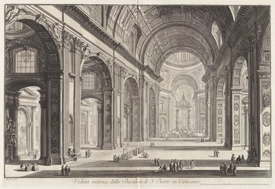 A vatikáni Szent Péter-bazilika belső nézete, Róma látképei című sorozatból alkotó: Giovanni Battista Piranesi