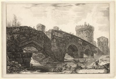 Kilátás a Ponte Luganóra az Anión, a Római kilátásból alkotó: Giovanni-Battista Piranesi