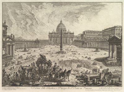 Kilátás a Szent Péter-bazilikára és a Piazza-ra a Vatikánban, a Vedute di Roma Roman Vie..., kb. 1748. alkotó: Giovanni Battista Piranesi