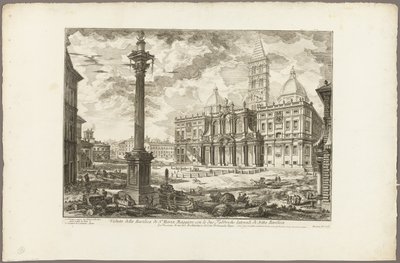 Kilátás a S. Maria Maggiore-bazilikára két szomszédos szárnyával a Római kilátásból alkotó: Giovanni Battista Piranesi