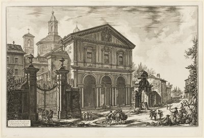 Kilátás a San Sebastiano fuori delle mura-bazilikára [St. Sebastian a falakon kívül] az Appian Way-n, a Views of Rome-ból alkotó: Giovanni Battista Piranesi