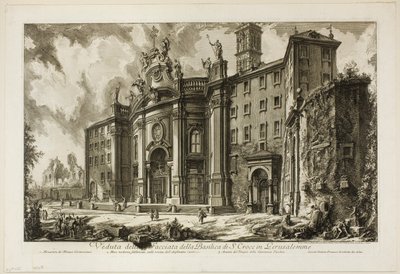 Kilátás a gerusalemme-i S. Croce-bazilika [a jeruzsálemi Szent Kereszt] homlokzatára, a Római kilátásból alkotó: Giovanni Battista Piranesi