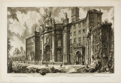 Kilátás a gerusalemme-i S. Croce-bazilika [a jeruzsálemi Szent Kereszt] homlokzatára, a Római kilátásból alkotó: Giovanni Battista Piranesi