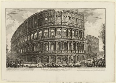 Kilátás a Colosseumnak nevezett Flavian-amfiteátrumra, a Views of Rome-ból alkotó: Giovanni Battista Piranesi