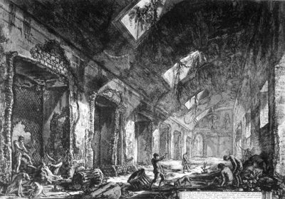 Kilátás a Heliocaminusra Hadrianus villájában, Tivoliban, a „Róma kilátásai” sorozatból, 1760 körül alkotó: Giovanni Battista Piranesi